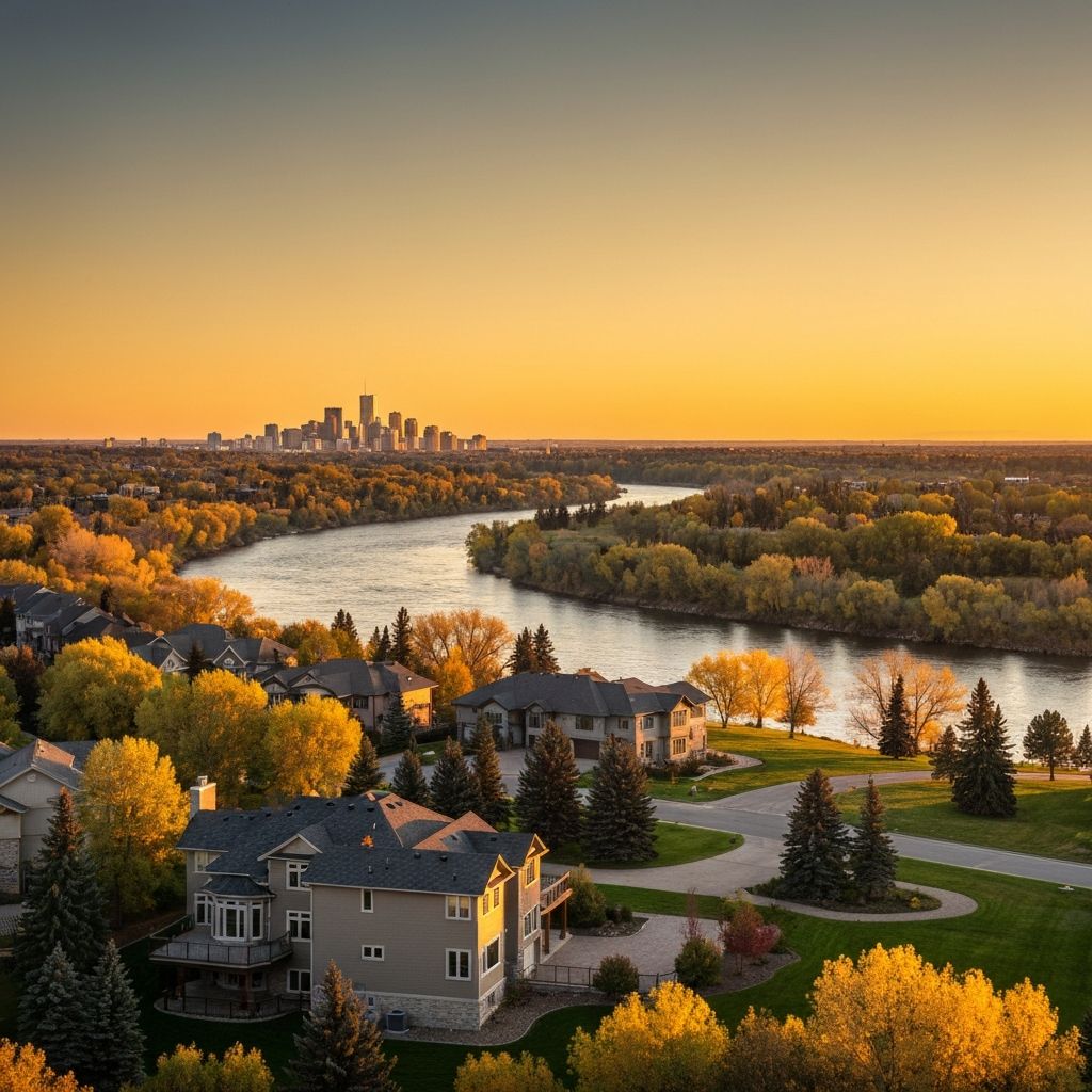 Edmonton river valley at sunset